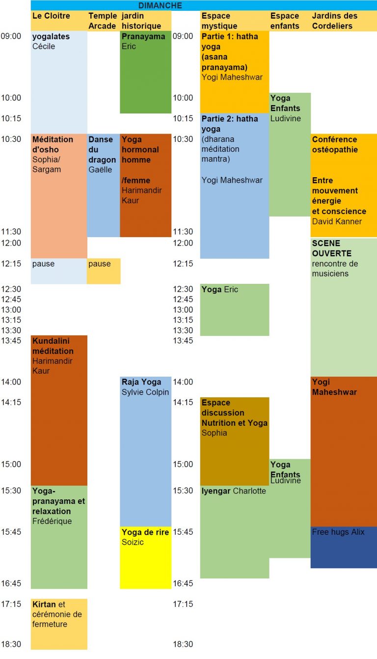 Programme dimanche Festival yoga Forcalquier